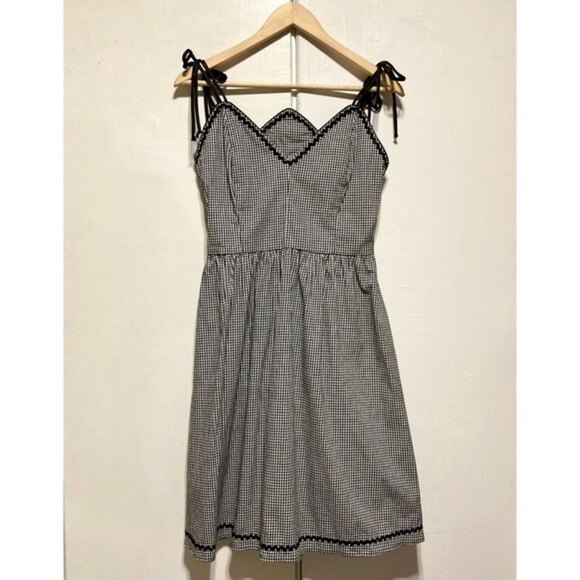 ModCloth Rock Steady Black Gingham Retro Fit and Flare Dress, Small - Picture 2 of 13
